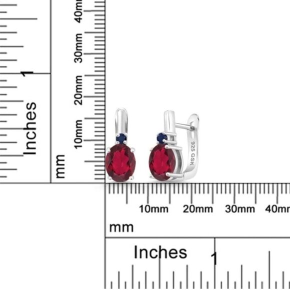 925 Sterling Silver 4.76 Cttw Ruby Red Mystic Quartz and Blue Sapphire Earrings - Picture 4 of 4